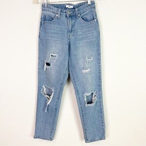 BP BRASS PLUM HIGH WAIST LIGHT WASH HIGH RISE DENIM DISTRESSED JEANS WOMENS 24